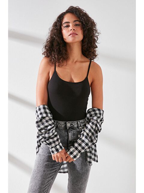 C&City C11415 Kadın Modal Pamuk Çıtçıtlı İnce Askılı Atlet Siyah - S000222956-19351