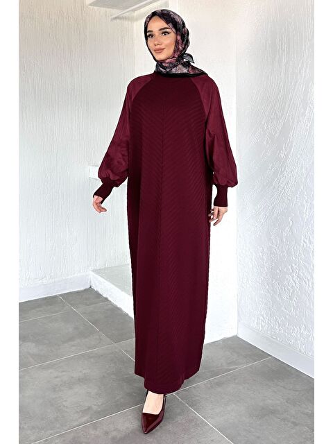 Julude Gülseli Kendinden Desenli Tesettür Triko Elbise - S000517571-19951