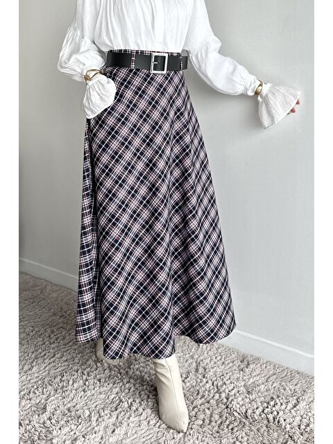 Julude Ekose Desenli Kemer Aksesuarlı Tesettür Kiloş Etek - S000517583-21164