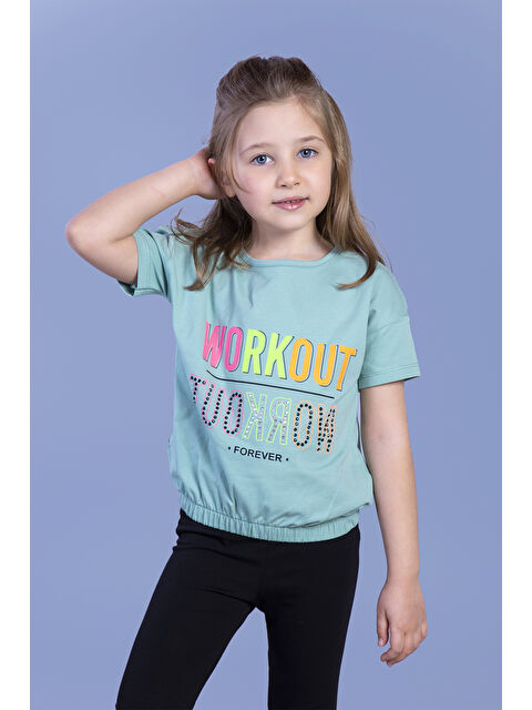 Toontoykids Kız Çocuk Workout Baskılı Taş İşlemeli Tişört