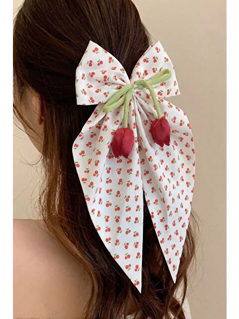 Katia And Bony Kirazlı Fiyonklu Otomat Toka Beyaz