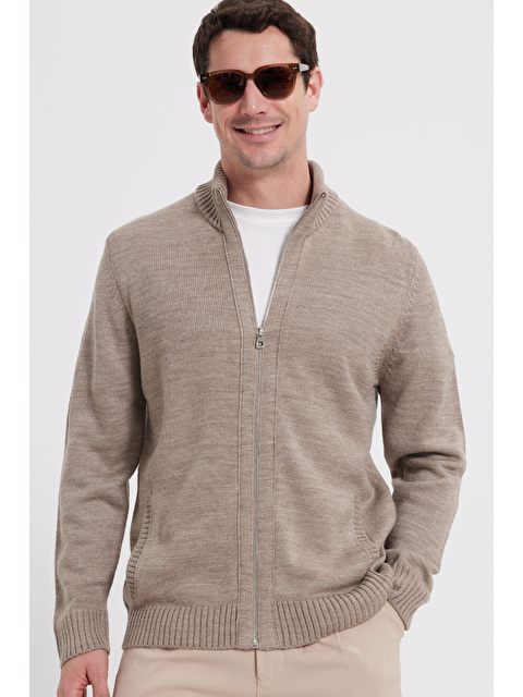 TUDORS Erkek Standart Fit Normal Kesim Fermuarlı Kahverengi Hırka - S000519874-19413