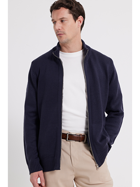 TUDORS Erkek Standart Fit Normal Kesim Fermuarlı Lacivert Hırka - S000519875-21164