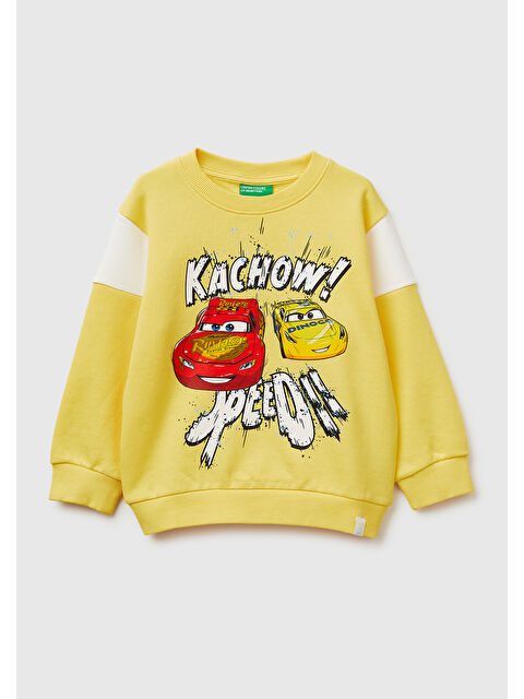 United Colors Of Benetton Erkek Çocuk Sarı Çok Renkli Baskılı Kol Detaylı Bisiklet Yaka Sweatshirt