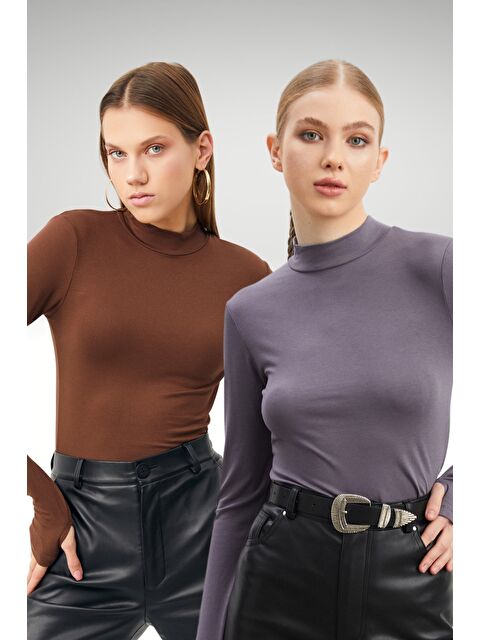 Bipantolon Kadın Gri Acı Kahve 2'li Parmak Detaylı Body