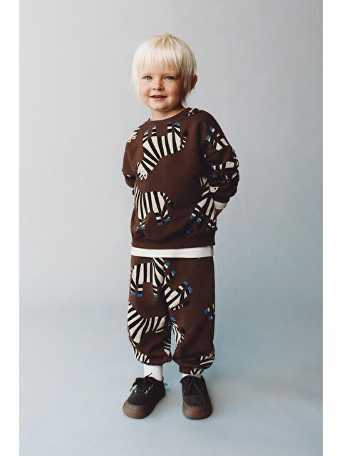 Magu Erkek Çocuk Pamuklu Kahverengi Zebra Desenli Sweatshirt Ve Eşofman Altı Takım – Günlük Rahat Kombin - S000443266-19413
