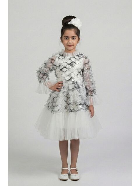 Mnk Baby & Kids Kız Çocuk İspanyol Kol Tül Detaylı Kabarık Etekli Özel Düğün Elbisesi M00793 - S000509479-19351