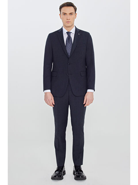 Altınyıldız Classics Erkek Lacivert Slim Fit Dar Kesim Mono Yaka Kapak Cep Esnek Takım Elbise - S000529720-21164