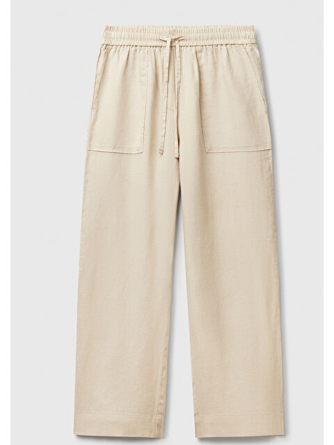 United Colors Of Benetton Kadın Taş %100 Keten Büzgü İpli Cepli Sigaret Pantolon - S000517663-25636