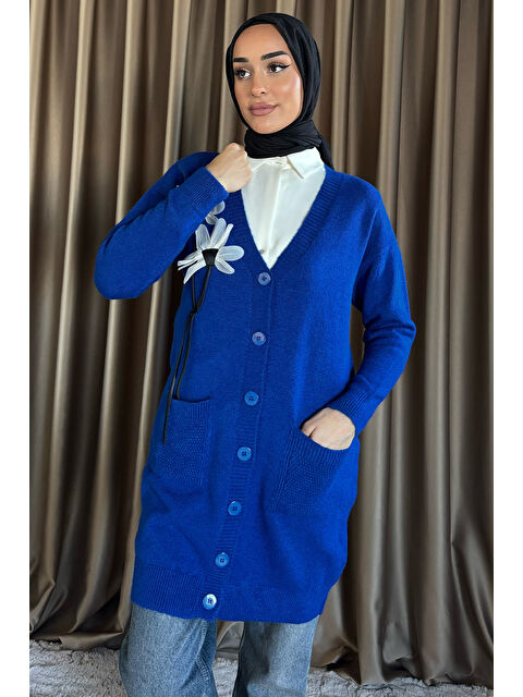 Julude Kadın Tesettür Cepli Çiçek Detaylı Triko Hırka - S000311475-23710