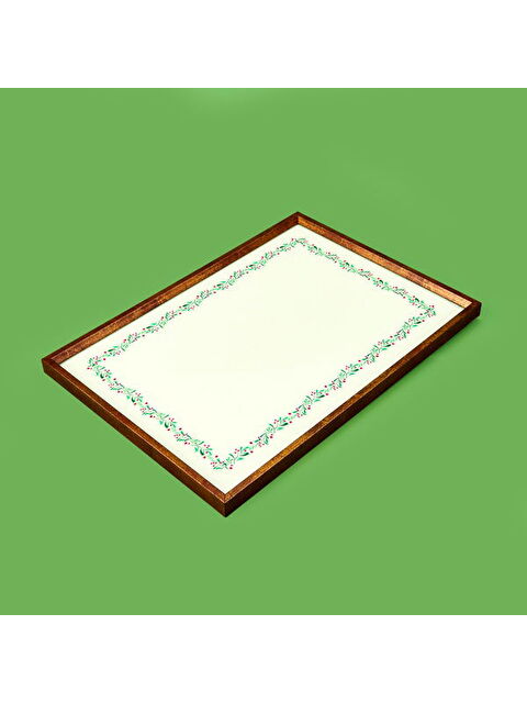 Evidea Deco Dantel Desenli Dekoratif Tepsi - Yeşil / Krem - 28,5x41 cm