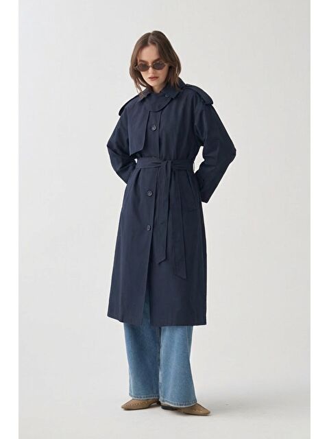 ALLDAY Lacivert-Yaka Apoletli Trençkot