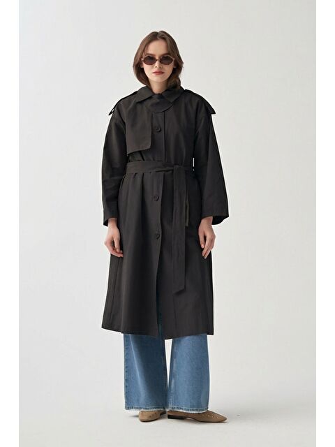 ALLDAY Siyah-Yaka Apoletli Trençkot