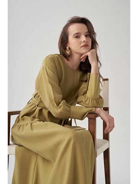 ALLDAY Soft Yeşil-Büzgü Detaylı Elbise