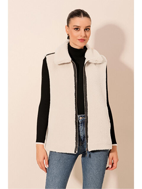 Bigdart 6793 Pelüş Yelek   Beyaz - S000110375-20063