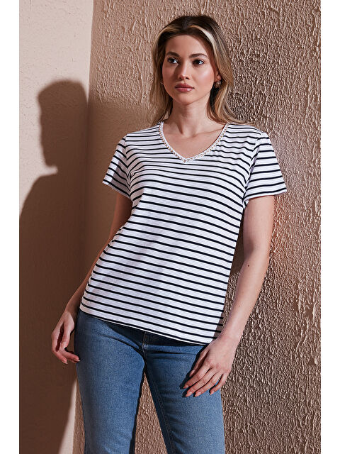 Fashion Friends % 100 Pamuk Regular Fit V Yaka T Shirt 25Y0478K1 - S000375396-21164