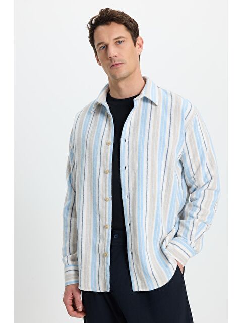 TUDORS Erkek Relax Fit Rahat Kesim Spor Yaka Çizgili Oduncu Gömlek - S000519881-17234
