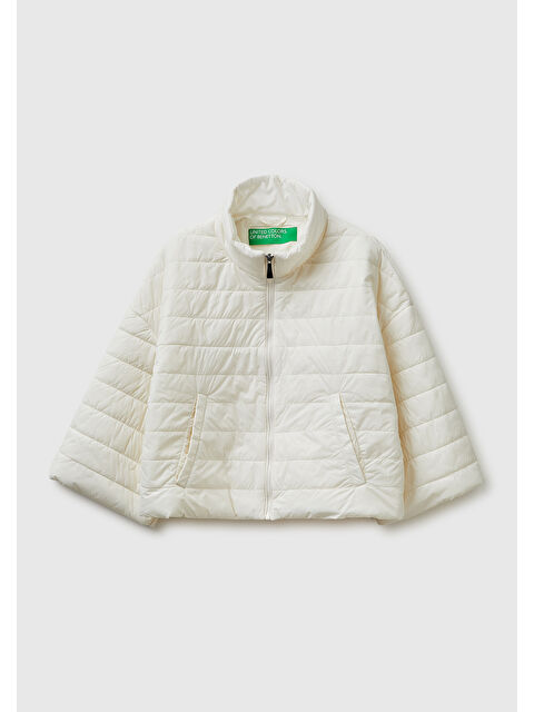 United Colors Of Benetton Kadın Krem Biyeli Cepli Fermuarlı Yüksek Yaka Ceket - S000517676-19966