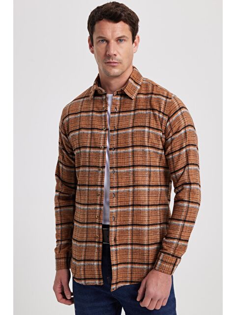 TUDORS Erkek Slim Fit Dar Kesim Kareli Kışlık Oduncu Gömlek - S000519884-19413