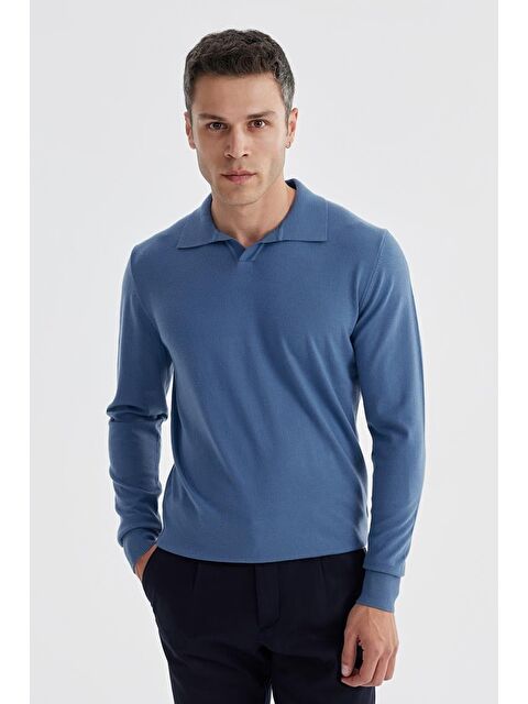 JAKAMEN Petrol Slim Fit Polo Yaka Triko Kazak - S000495761-20019