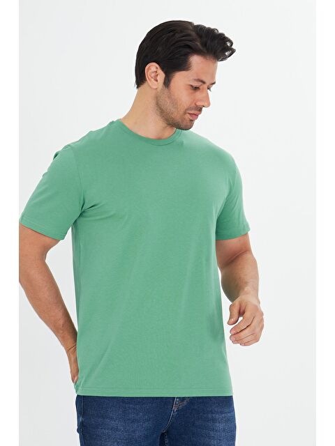 TRENDHILL Erkek Pamuklu Bisiklet Yaka Tişört Yeşil 5014-Y - S000526655-18194