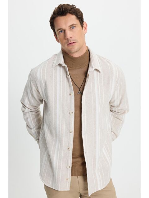 TUDORS Erkek Relax Fit Rahat Kesim Spor Yaka Çizgili Oduncu Gömlek - S000519889-19928