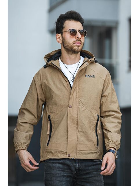 Oksit Save Baskılı Suya Dayanaklı Slim Fit Erkek Mevsimlik Mont Yağmurluk - S000266018-4557