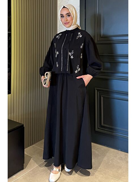 Julude Boncuk İşlemeli Gömlek Etek Tesettür İkili Takım - S000386634-19351