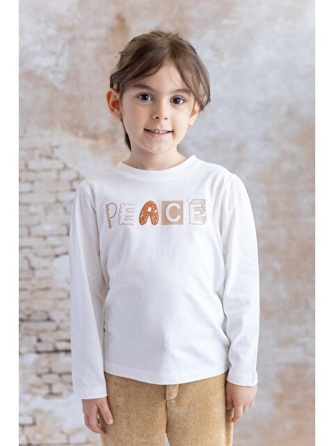 ZEYLAND Kız Çocuk Sim Baskılı Kolu Büzgülü Tişört - Taba - S000315460-14955