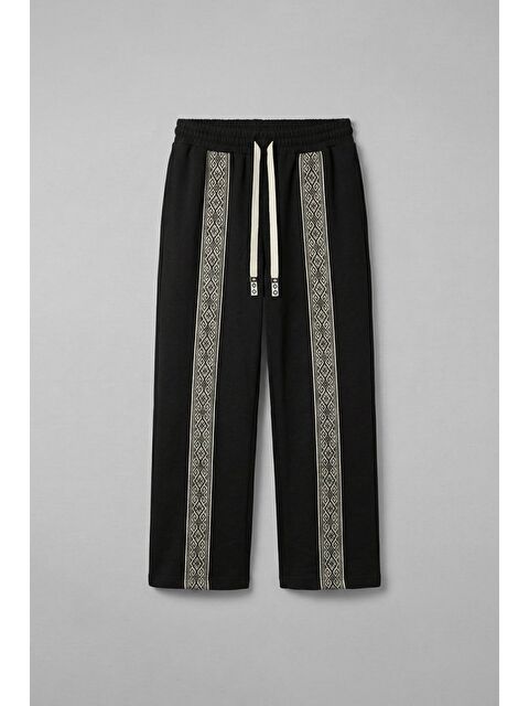 Abluka Online Erkek Şeritli Etnik Desenli Rahat Baggy Fit Eşofman Siyah - S000530061-19351