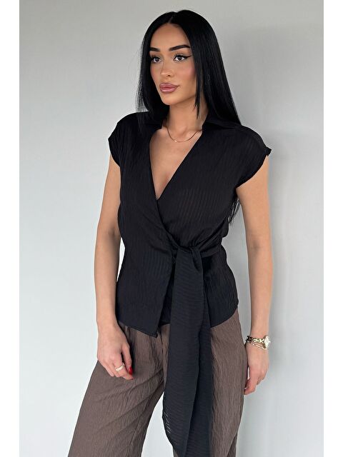 Gülseli Kadın Kruvaze Yaka Bağlamalı Bluz