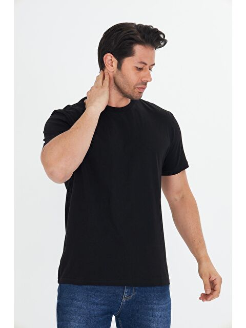 TRENDHILL Erkek Pamuklu Bisiklet Yaka Tişört Siyah 5014-S - S000526655-19351