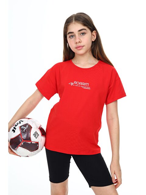 Toontoykids Kız Çocuk Baskılı Bisiklet Yaka Kısa Kollu Tişört