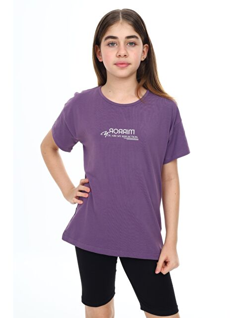 Toontoykids Kız Çocuk Baskılı Bisiklet Yaka Kısa Kollu Tişört