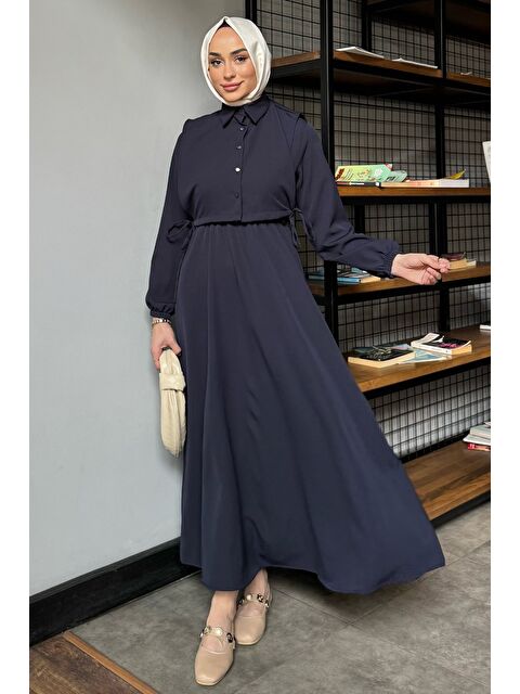 Julude Yan Bağlamalı Bluz Kombinli Tesettür Elbise - S000386622-21164