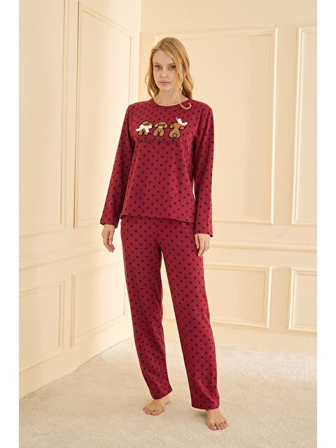 Kompedan Kadın Sandy Genç Bisiklet Yaka Pijama Takım | Bordo 19104-2224 - S000465538-19951