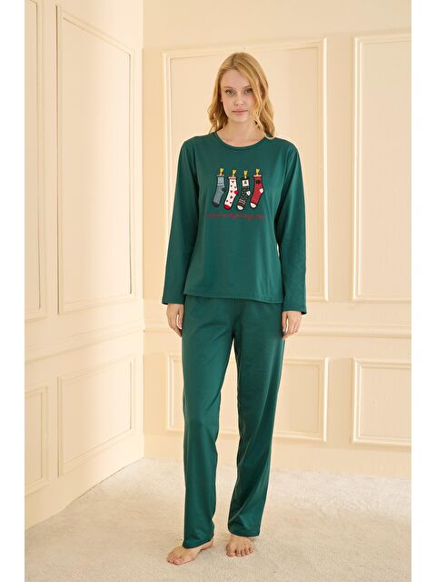 Kompedan Kadın Sandy Genç Bisiklet Yaka Pijama Takım | Yeşil 19104-2214 - S000465542-18194