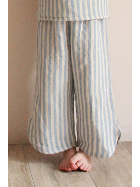 Oh La La Koala For Little Ones Mavi Çizgili Müslin Yan Yırtmaçlı Pantolon
