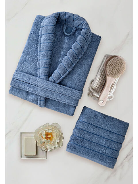 UPSTYLE Bornoz - Havlu Seti Carla İndigo Mavi L/XL+50x90cm - S000377564-23093