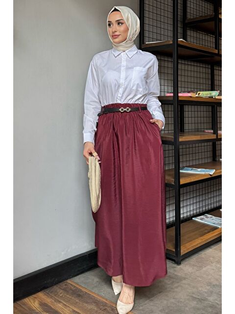 Julude Paraşüt Garnili Kemerli Tesettür Elbise - S000386638-19951