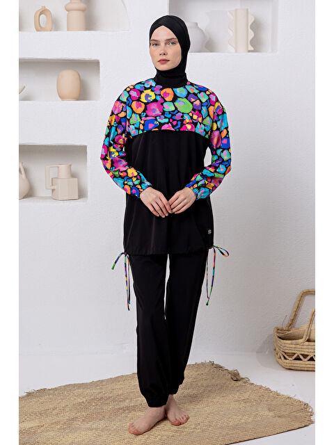 Adasea UV Korumalı Spor Elastan Tam Kapalı Tesettür Mayo 1216 Siyah