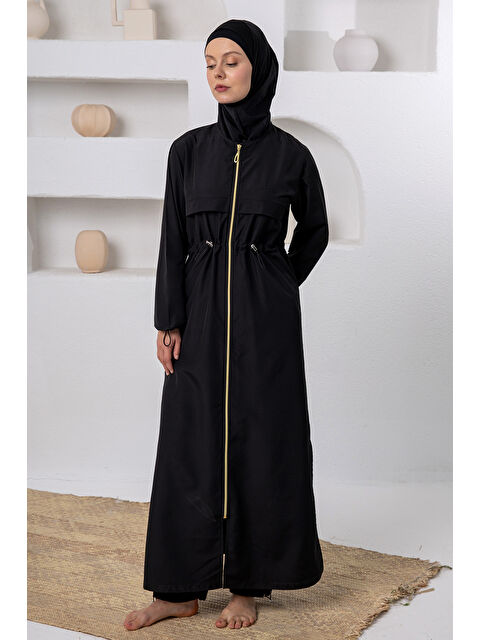 Adasea Büyük Beden UV Korumalı Tam Boy Tam Kapalı Uzun Tesettür Mayo 1505-1 Siyah02