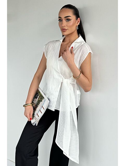 Gülseli Kadın Kruvaze Yaka Bağlamalı Bluz