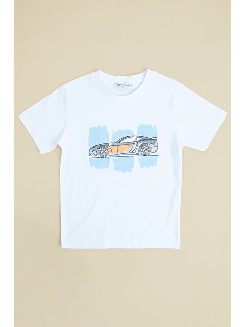 Fullamoda Araba Baskılı Bisiklet Yaka Erkek Çocuk Tişört