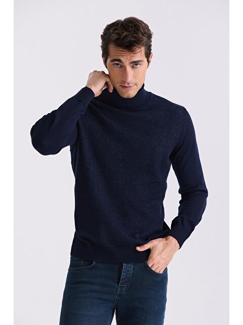 JAKAMEN Lacivert Slim Fit Tam Balıkçı Yaka Triko Kazak - S000495769-21164