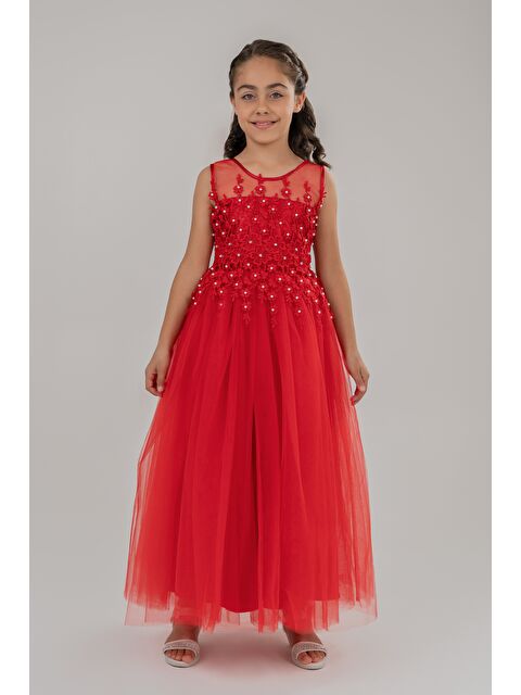 Mnk Baby & Kids Güpür Model Gelinlik Çocuk Kolsuz Abiye MNK0469 - S000388569-20045