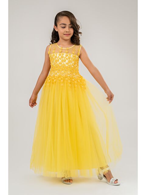 Mnk Baby & Kids Güpür Model Gelinlik Çocuk Kolsuz Abiye MNK0469 - S000388569-20072