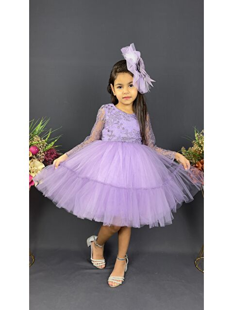 Mnk Baby & Kids Uzun Kol Güpürlü Tokalı Vintage Abiye Elbise MNK0472 - S000388570-5443