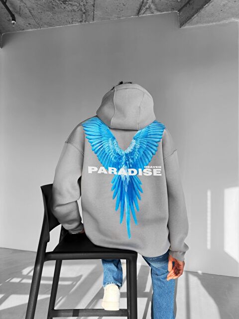 Abluka Online Erkek Oversize Paradise Baskılı Hoodie Gri - S000113028-20600