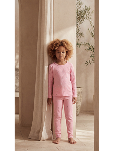 Katia And Bony Kız Çocuk Çiçek Desenli Pijama Takımı Koyu Pembe